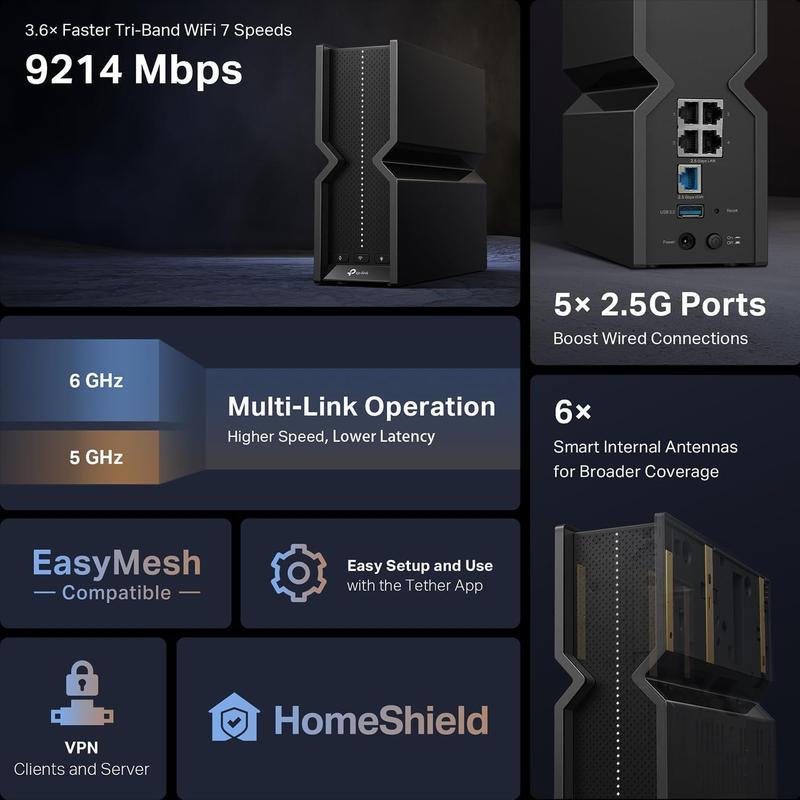 Roteador WiFi 7 TP-Link Archer BE550 Portas Tri-Band 9,2 Gbps 2,5G
